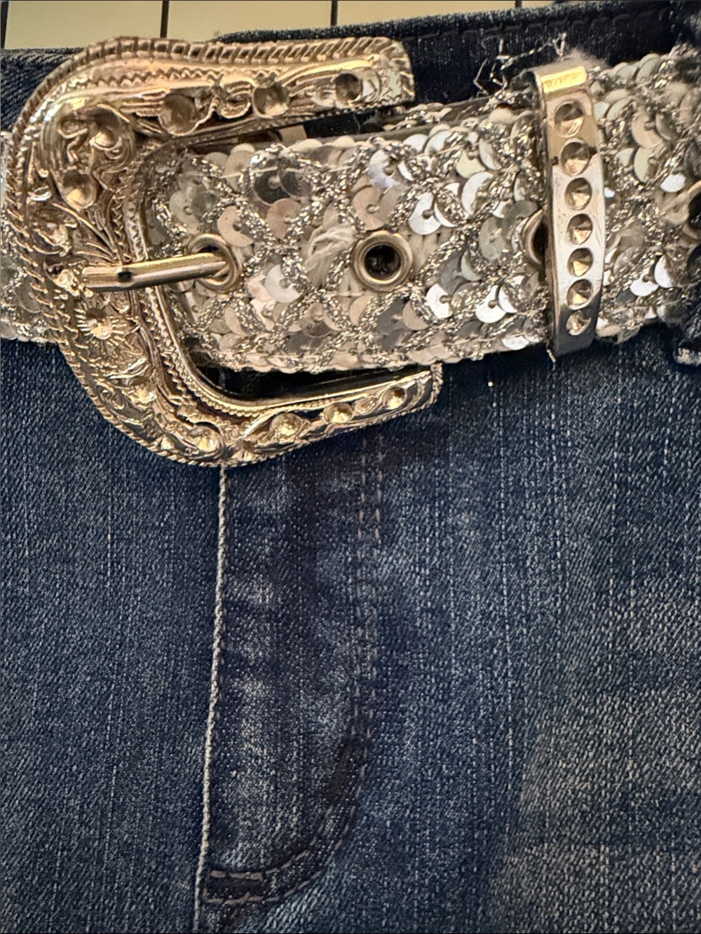 Y2K Glittery Silver Belt XL 45.5 inches
